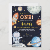 Weltraumtag zum ersten Geburtstag Einladung (Vorderseite)