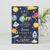 Weltraumtakulärer Junge, Einladung zum 5. Geburtst (Stehend Vorderseite)