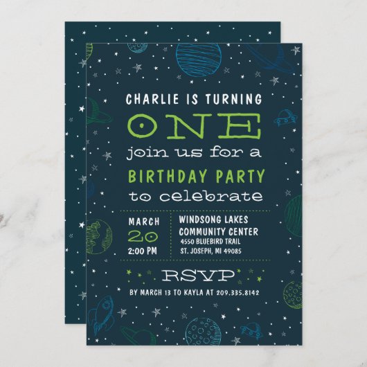 Weltraumtheater Einladung des Jungen zur Geburtsta (Vorne/Hinten)