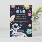 Weltraumthema 1. Geburtstag Party Einladung (Stehend Vorderseite)