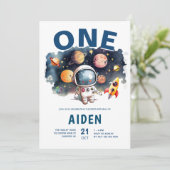 Weltraumthema Galaxy Sonnensystem 1. Geburtstag Einladung (Stehend Vorderseite)