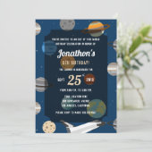 Weltraumthema Geburtstagsparty Einladung (Stehend Vorderseite)