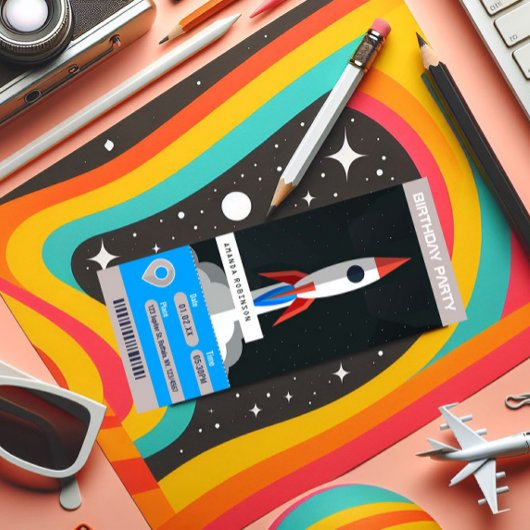 Weltraumthema Geburtstagsparty Ticket Einladung