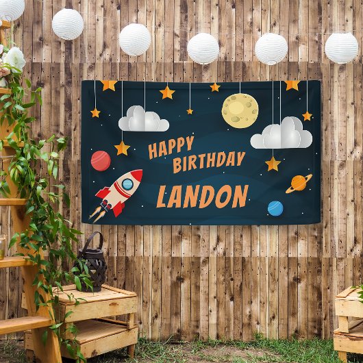 Weltraumthema Personalisiert Geburtstagsparty Banner