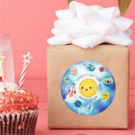 Weltraumthema Weltraumrakete 1. Geburtstag Runder Aufkleber