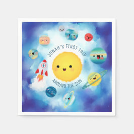 Weltraumthema Weltraumrakete 1. Geburtstag Serviette