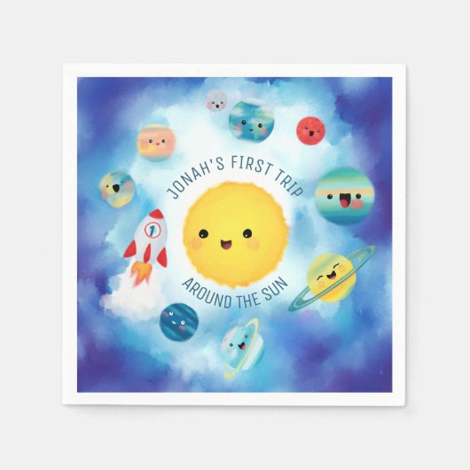 Weltraumthema Weltraumrakete 1. Geburtstag Serviette (Vorderseite)