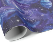Weltraumthematisches Muster mit Sternen und Planet Geschenkpapier (Rolleneckpunkt)