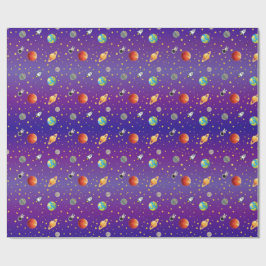 Weltraumthemen-Astronaut, Raumschiff und Planet Geschenkpapier
