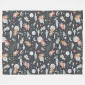 Weltraumtiere - dunkelstahlblaue Textur Fleecedecke (Vorderseite (Horizontal))