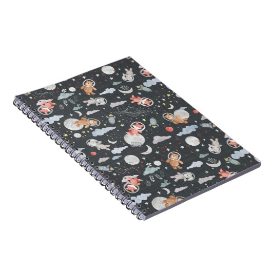 Weltraumtiere - dunkelstahlblaue Textur Notizblock (Rechte Seite)