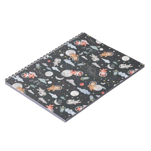 Weltraumtiere - dunkelstahlblaue Textur Notizblock (Linke Seite)