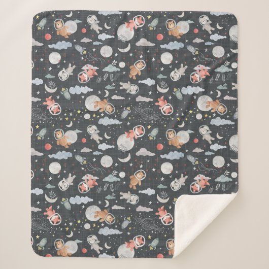 Weltraumtiere - dunkelstahlblaue Textur Sherpadecke (Vorderseite)