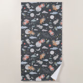 Weltraumtiere - dunkelstahlblaue Textur Strandtuch (Vorderseite)