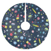 WeltraumUFO-Rakete Saturn Wasserfarbe Polyester Weihnachtsbaumdecke (Vorderseite)