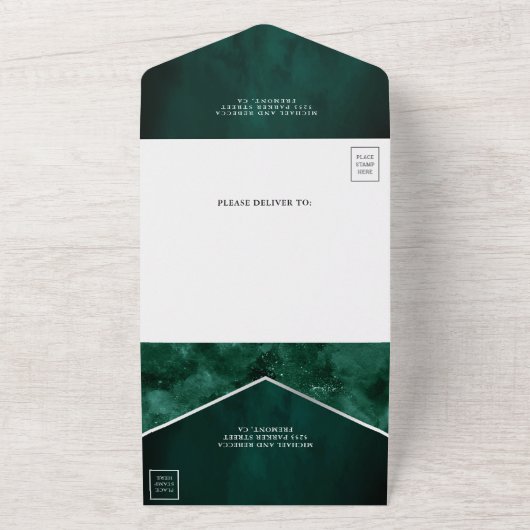 Weltraumuniversum Smaragdgrüne Galaxie Hochzeit All In One Einladung (Außenbereich)