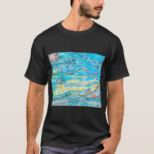 Weltraumwal in Blau- und Gelbtönen Gemälde T-Shirt