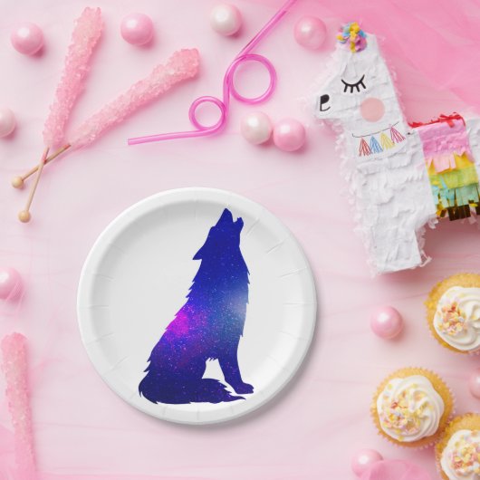 Weltraumwolf-Hobeln - Wählen Sie die Hintergrundfa Pappteller (Party)