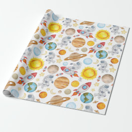 Weltraumwrapping Paper - Planets Astronaut Rocket Geschenkpapier