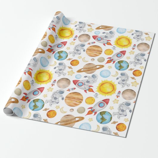 Weltraumwrapping Paper - Planets Astronaut Rocket Geschenkpapier (Ungerollt)