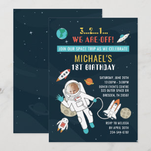 Weltraumzukunftsastronaut 1. Geburtstag Foto Einladung