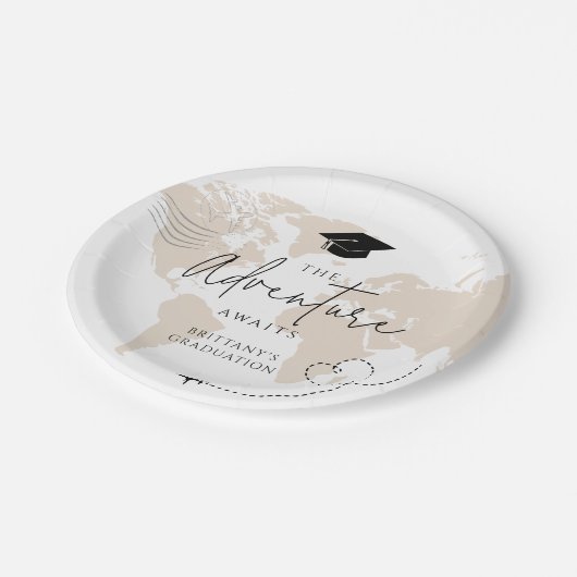 Weltreise-Abenteuer beginnt Abschluss Pappteller (Schrägansicht)