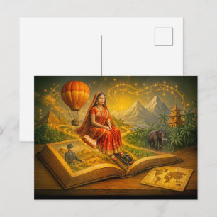 Weltreise aus klassischem Reisebuch Feiertagspostkarte