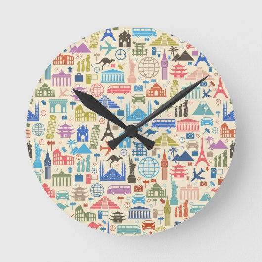 Weltreise Runde Wanduhr (Vorderseite)