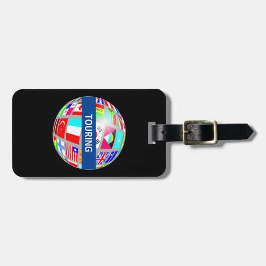 Weltreise und Flaggen in schwarz Gepäckanhänger (Vorderseite horizontal)
