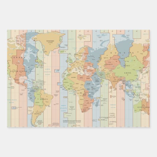 Weltreisende - farbenfrohe Karte der Zeitzonen - C Geschenkpapier Set (Vorderseite)