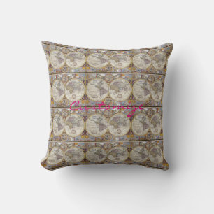 Weltreisender Vintage-Karte Thunder_Cove Kissen