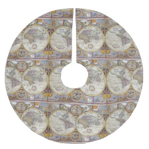 Weltreisender Vintage-Karte Thunder_Cove Polyester Weihnachtsbaumdecke