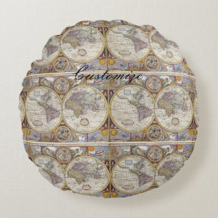 Weltreisender Vintage-Karte Thunder_Cove Rundes Kissen