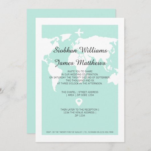 Weltreisenhochzeit Einladung (Vorne/Hinten)