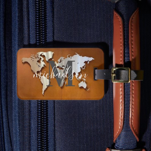 Weltreiseplan Benutzerdefiniertes Monogramm Name L Gepäckanhänger (Vorderseite Insitu 4)