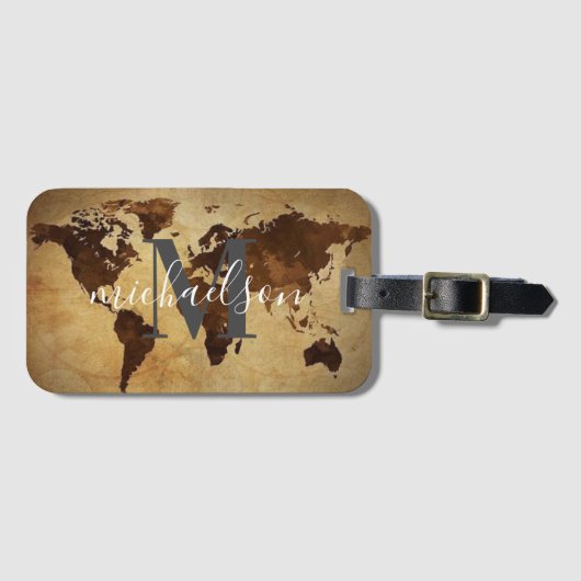 Weltreiseplan Benutzerdefiniertes Monogramm Name L Gepäckanhänger (Vorderseite (Horizontal))