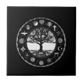 Weltreligions-Schwarzweiss-Baum Fliese (Vorderseite)