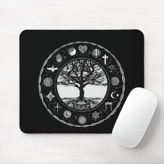 Weltreligions-Schwarzweiss-Baum Mousepad (Mit Mouse)