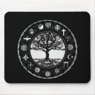 Weltreligions-Schwarzweiss-Baum Mousepad