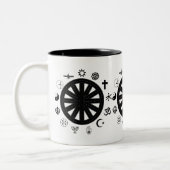 Weltreligiöse Symbole Kunst Zweifarbige Tasse (Links)
