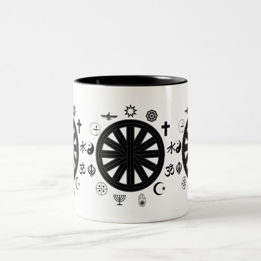 Weltreligiöse Symbole Kunst Zweifarbige Tasse (Mittel)