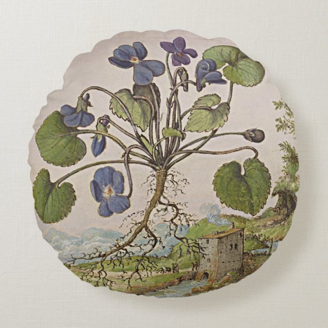 Welts-botanische Kunst-Viola-Kissen Rundes Kissen (Vorderseite)