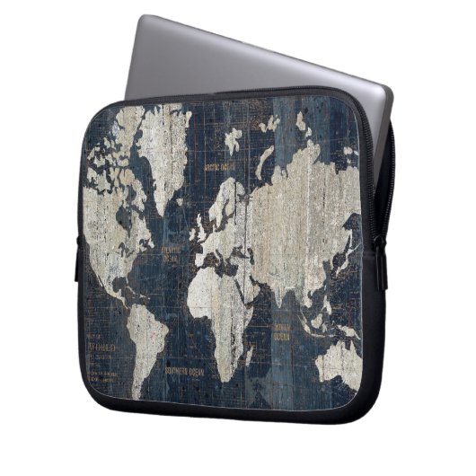 Welts-Karten-Blau Laptopschutzhülle (Vorderseite Links)