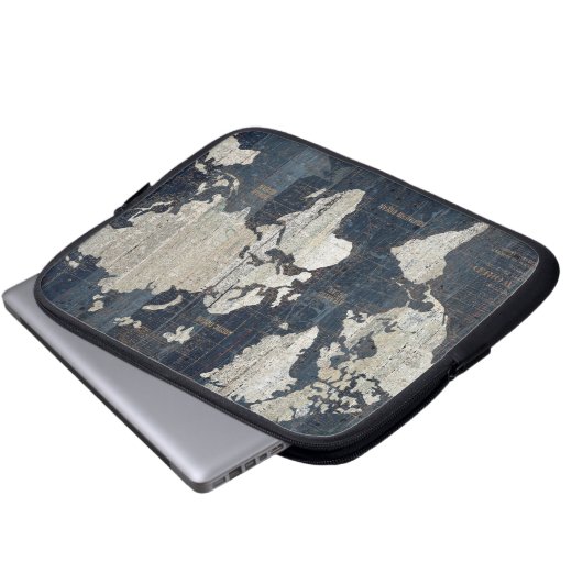 Welts-Karten-Blau Laptopschutzhülle (Vorne Knopf)