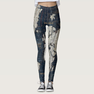 Welts-Karten-Blau Leggings