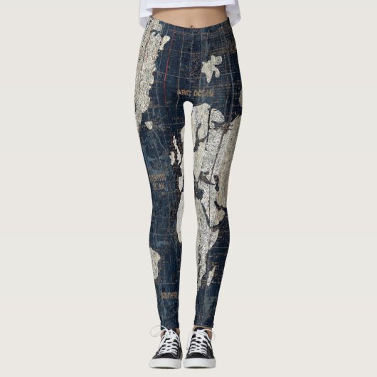 Welts-Karten-Blau Leggings (Vorderseite)