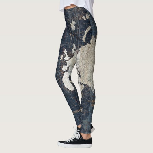 Welts-Karten-Blau Leggings (Links)