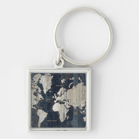 Welts-Karten-Blau Schlüsselanhänger (Vorne)