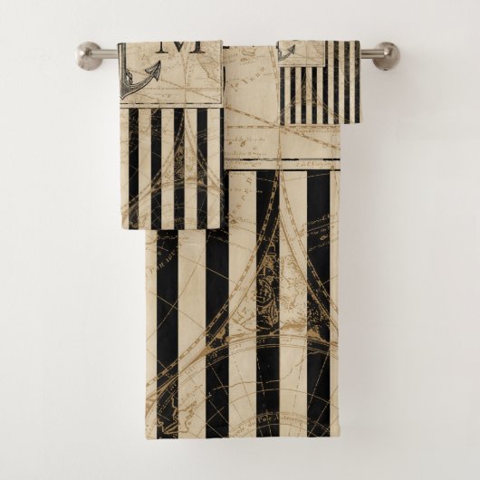 Welts-Karten-Seeanker-Monogramm Badhandtuch Set (Insitu)