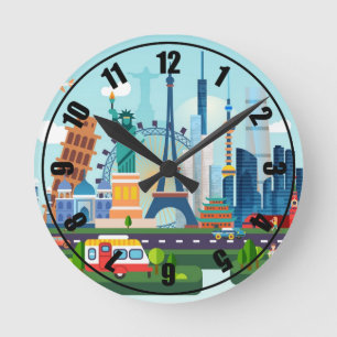 Weltstadt Kunst Runde Wanduhr
